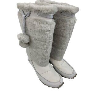 Timberland Womens Size 7M White & Grey Faux Fur Leather Snow Boots GUC 8505